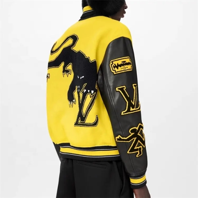 Oem Custom Chenille Embroidery Patch Leather Sleeve Bomber Baseball Letterman Jacket For Men