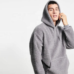 Oem Custom Logo Blank High Quality Winter Heavy Weight Polar Berber Polyester Faux Shearling Fleece Sherpa Hoodie For Men