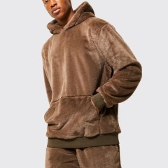Winter Custom Logo Blank High Quality Heavy Weight Polar Polyester Faux Fur Shearling Fleece Sherpa Hoodie For Men