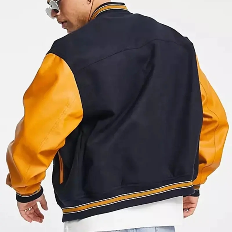 Custom Chenille Embroidery Patch Contrast Leather Sleeves Bomber Baseball Letterman Varsity Jacket For Men
