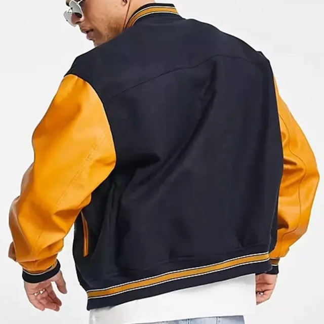 Custom Chenille Embroidery Patch Contrast Leather Sleeves Bomber Baseball Letterman Varsity Jacket For Men