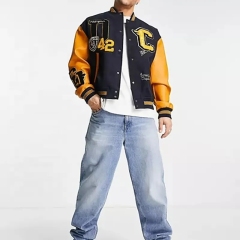 Custom Chenille Embroidery Patch Contrast Leather Sleeves Bomber Baseball Letterman Varsity Jacket For Men