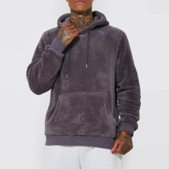 Winter Custom Logo Blank High Quality Heavy Weight Polar Polyester Faux Fur Shearling Fleece Sherpa Hoodie For Men
