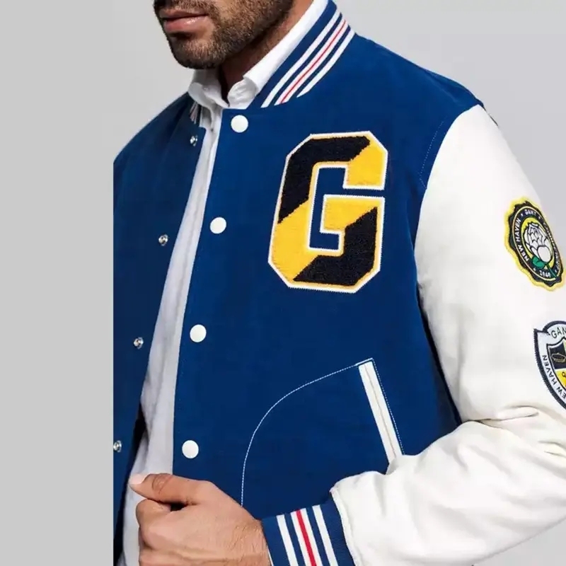 Custom Logo College Chenille Embroidery Patch Pu Leather Sleeve Wool Polyester Vintage Letterman Baseball Jacket For Men