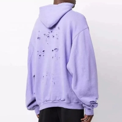 Men Custom Logo Print Oversized 100% Cotton Classic Hood Long Sleeve Ripped Vintage Distressed Hoodie