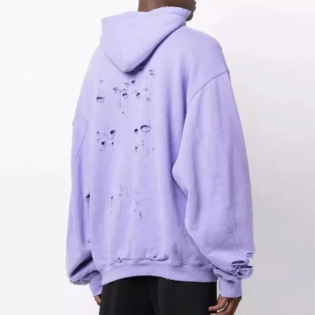 Men Custom Logo Print Oversized 100% Cotton Classic Hood Long Sleeve Ripped Vintage Distressed Hoodie