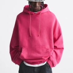 Custom Logo Men's Pouch Pocket Streetwear Hoodies Cotton French Terry Vintage Washed Distressed Ripped Hoodie For Men