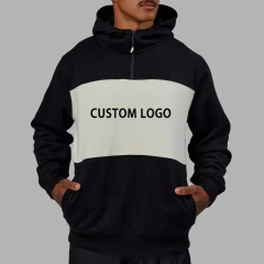 High Quality Custom Unisex Fleece Pullover Hoodie Zip Up Drop Shoulder Boxy Heavyweight 400 Gsm Oversized Half Zip Hoodies Men