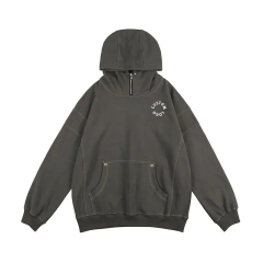 High Neck Zip Hoodie 100% Cotton Blank French Heavy Weight 500 Gsm Turtleneck Oversized Fit Custom Logo Men's Hoodies