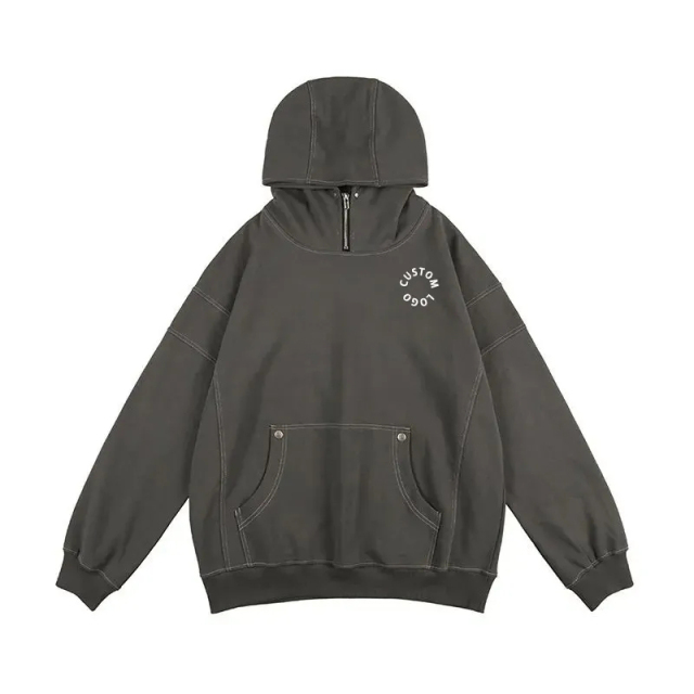 High Neck Zip Hoodie 100% Cotton Blank French Heavy Weight 500 Gsm Turtleneck Oversized Fit Custom Logo Men's Hoodies