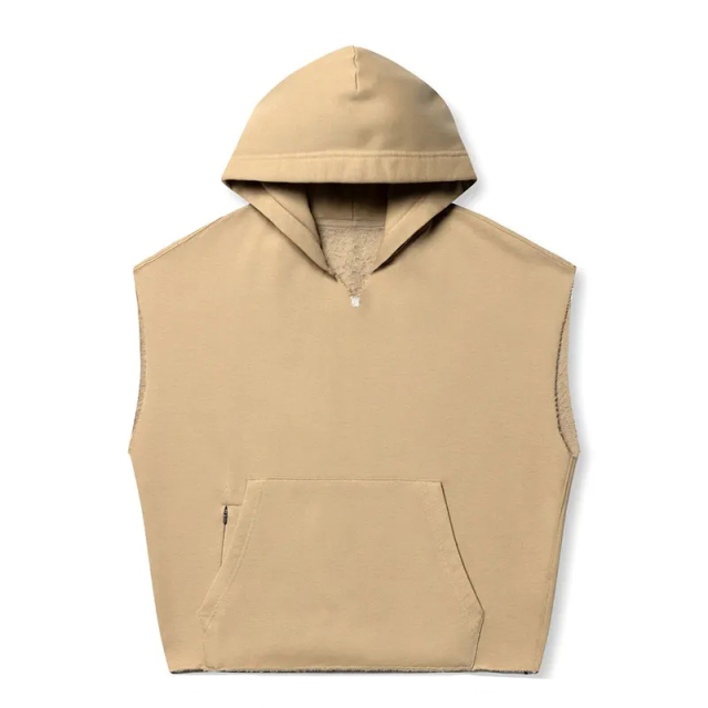 Custom Sports Breathable Sweat Wicking Sleeveless Drop Shoulder Oversized Blank Cropped Essentials Raw Hem Cutoff Hoodies Men