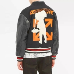 Oem Custom Chain Embroidery Collar Leather Sleeve Vintage Bomber Baseball Letterman Jacket For Men