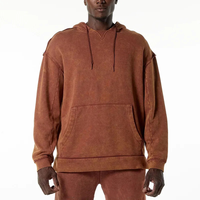 Wholesale Custom Logo Oversized 500 Gsm Raw Cut Seams Double Lined Pre-shrunk100% Cotton Men's Heavyweight Washed Terry Hoodie