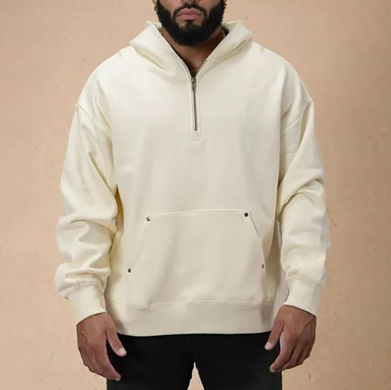 Custom Design Sports Training Half Zip Pullover 100% Cotton Boxy Drop Shoulder Oversized Blank Quarter Zip Hoodies Men