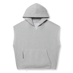 Custom Sports Breathable Sweat Wicking Sleeveless Drop Shoulder Oversized Blank Cropped Essentials Raw Hem Cutoff Hoodies Men