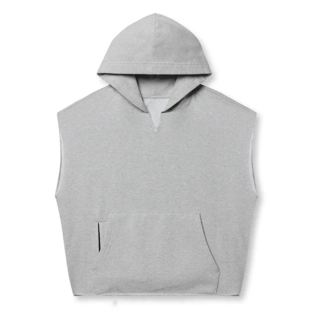 Custom Sports Breathable Sweat Wicking Sleeveless Drop Shoulder Oversized Blank Cropped Essentials Raw Hem Cutoff Hoodies Men