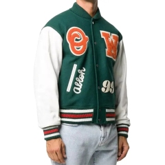 Oem Custom Chain Embroidery Collar Leather Sleeve Vintage Bomber Baseball Letterman Jacket For Men