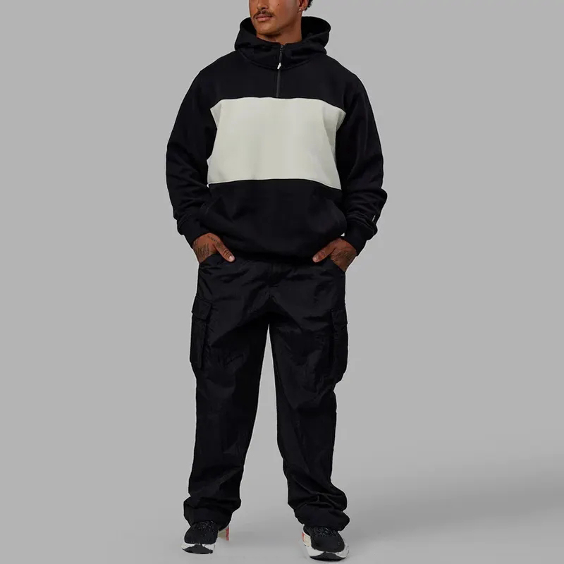 High Quality Custom Unisex Fleece Pullover Hoodie Zip Up Drop Shoulder Boxy Heavyweight 400 Gsm Oversized Half Zip Hoodies Men