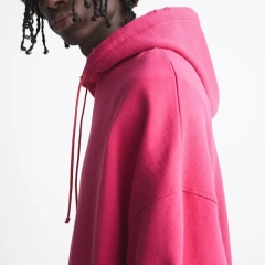 Custom Logo Men's Pouch Pocket Streetwear Hoodies Cotton French Terry Vintage Washed Distressed Ripped Hoodie For Men