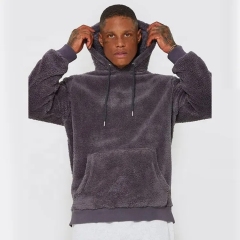 Winter Custom Logo Blank High Quality Heavy Weight Polar Polyester Faux Fur Shearling Fleece Sherpa Hoodie For Men