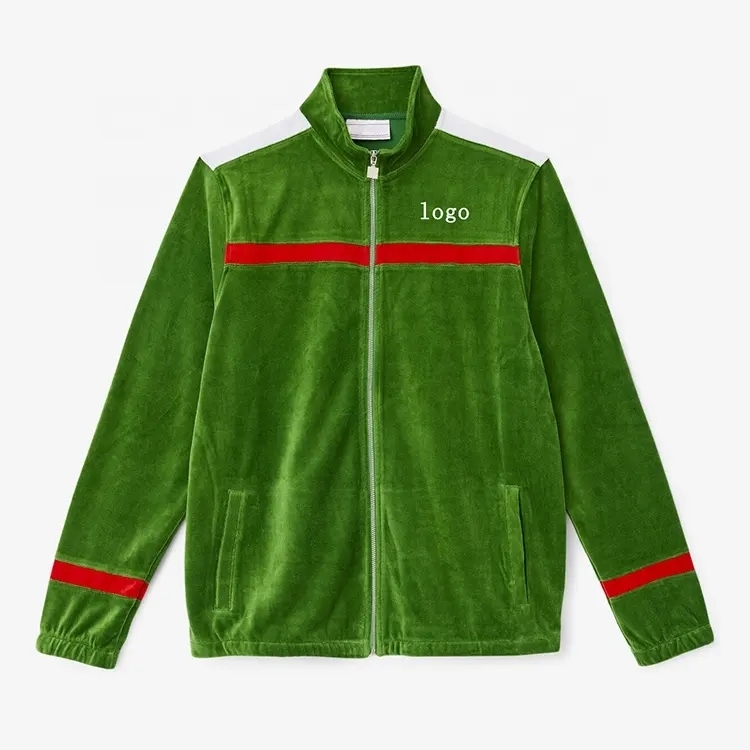 Winter Men's Custom Logo Blank Zip Up Colour Block Jacket Vintage Bomber Velvet Velour Jacket For Men