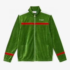 Winter Men's Custom Logo Blank Zip Up Colour Block Jacket Vintage Bomber Velvet Velour Jacket For Men