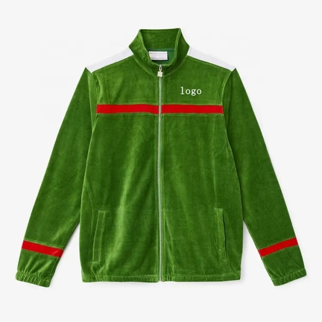 Winter Men's Custom Logo Blank Zip Up Colour Block Jacket Vintage Bomber Velvet Velour Jacket For Men