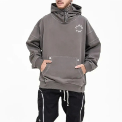 High Neck Zip Hoodie 100% Cotton Blank French Heavy Weight 500 Gsm Turtleneck Oversized Fit Custom Logo Men's Hoodies