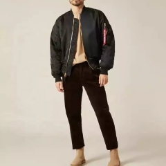 Men's Custom Logo Bage Private Label Full Zip Up College Letterman Leather Nylon Polyester Flight Satin Bomber Jacket For Men