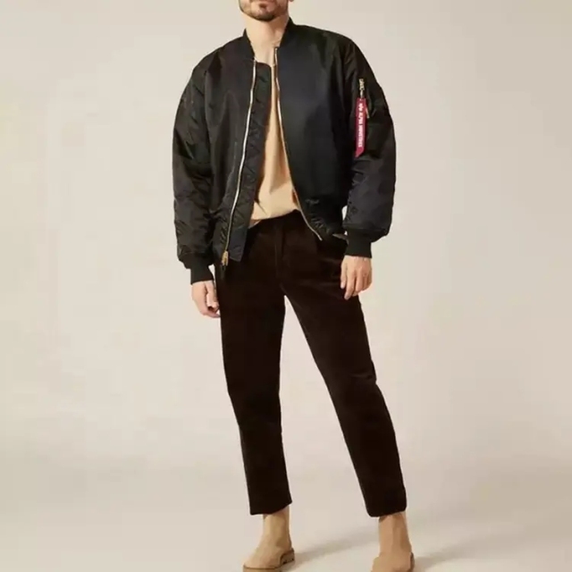 Men's Custom Logo Bage Private Label Full Zip Up College Letterman Leather Nylon Polyester Flight Satin Bomber Jacket For Men