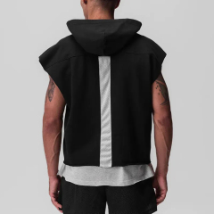 Custom Sports Breathable Sweat Wicking Sleeveless Drop Shoulder Oversized Blank Cropped Essentials Raw Hem Cutoff Hoodies Men