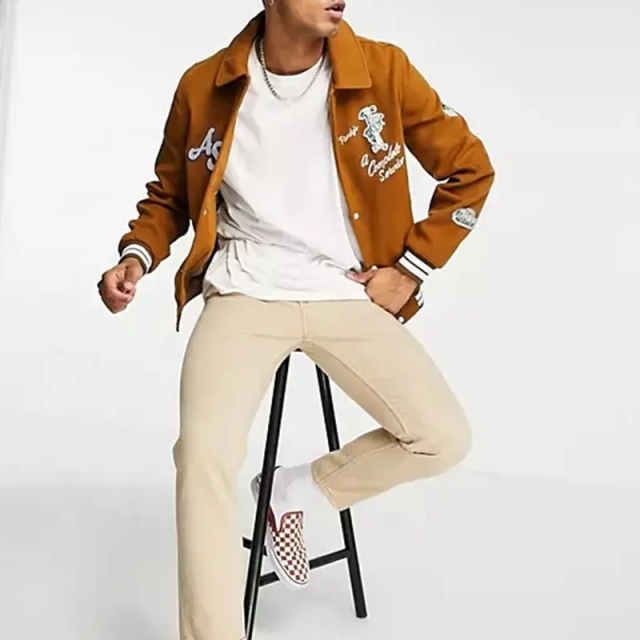 Custom Embroidery Badges Letterman Jacket Wholesale Regular Fit Side Pocket Spread Collar Varsity Baseball For Men