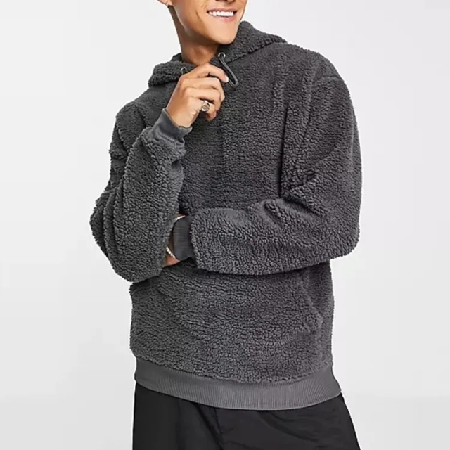 Oem Custom Logo Blank High Quality Winter Heavy Weight Polar Berber Polyester Faux Shearling Fleece Sherpa Hoodie For Men