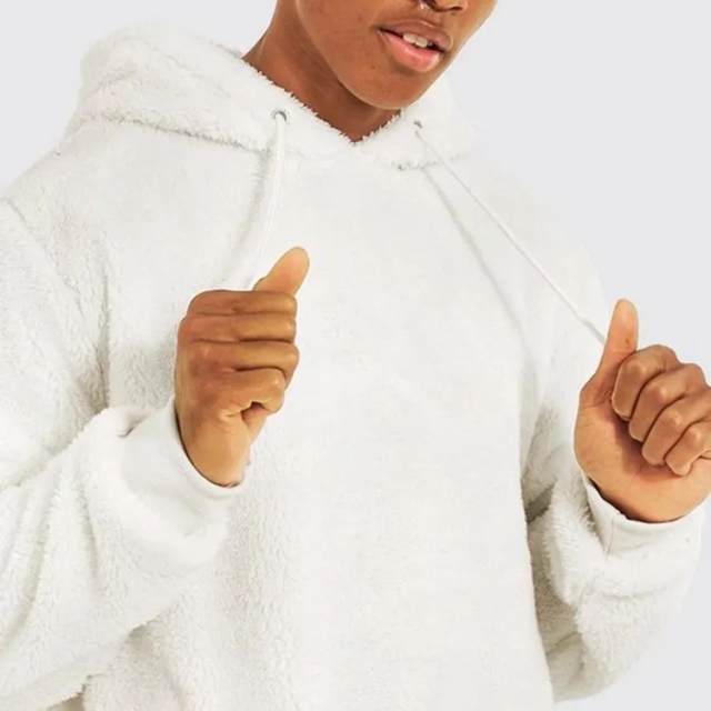 Winter Custom Logo Blank High Quality Heavy Weight Polar Polyester Faux Fur Shearling Fleece Sherpa Hoodie For Men