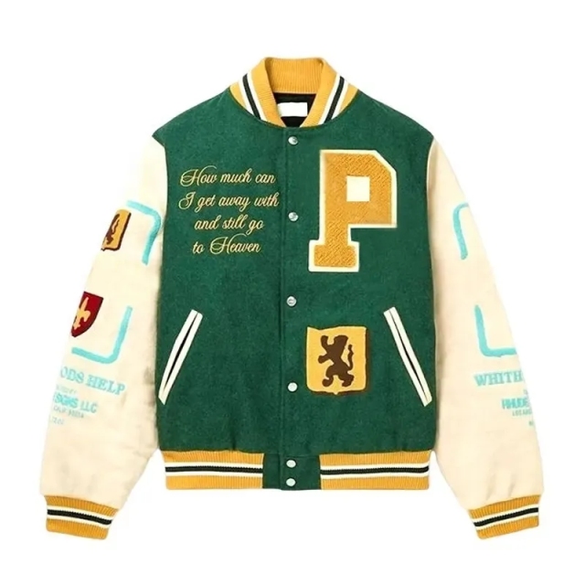Oem Custom Leather Sleeve Cropped Jacket Chain Chenille Embroidery Vintage Letterman Varsity Jacket For Men