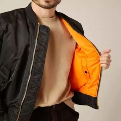 Men's Custom Logo Bage Private Label Full Zip Up College Letterman Leather Nylon Polyester Flight Satin Bomber Jacket For Men