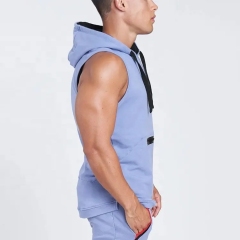 High Quality Men Custom Fit Lightweight Sports Training Zipper Pocket Sleeveless Hoodie