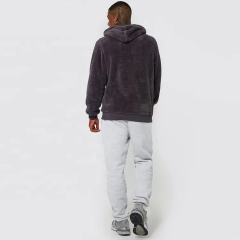 Winter Custom Logo Blank High Quality Heavy Weight Polar Polyester Faux Fur Shearling Fleece Sherpa Hoodie For Men