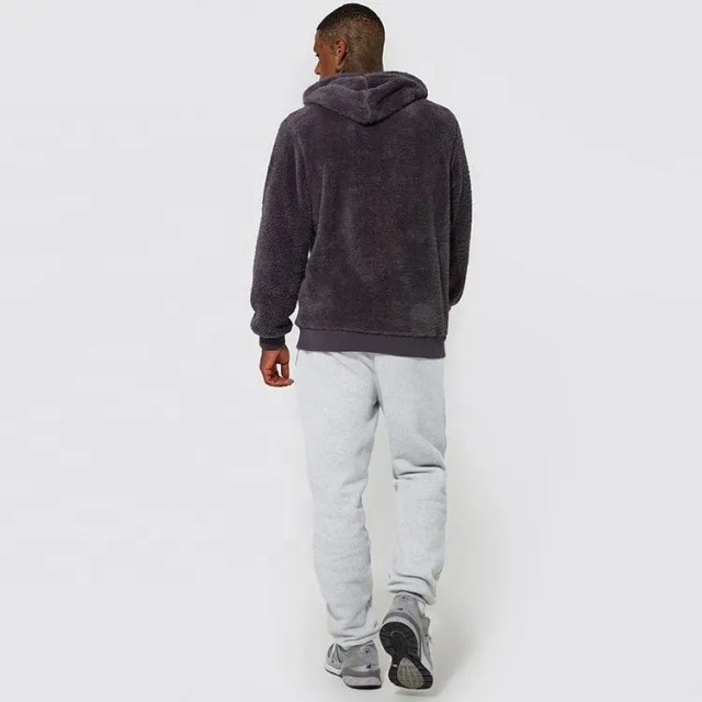 Winter Custom Logo Blank High Quality Heavy Weight Polar Polyester Faux Fur Shearling Fleece Sherpa Hoodie For Men