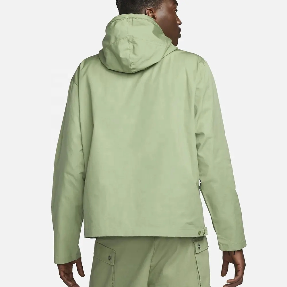 Custom Logo Oversize Outdoor 100% Cotton Windbreaker Woven Hooded Pullover Softshell Waterproof Cargo Jacket For Men