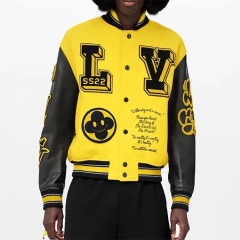 Oem Custom Chenille Embroidery Patch Leather Sleeve Bomber Baseball Letterman Jacket For Men