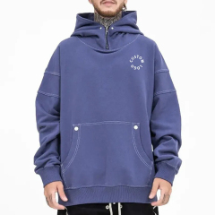 High Neck Zip Hoodie 100% Cotton Blank French Heavy Weight 500 Gsm Turtleneck Oversized Fit Custom Logo Men's Hoodies