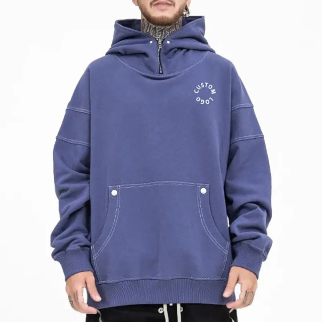 High Neck Zip Hoodie 100% Cotton Blank French Heavy Weight 500 Gsm Turtleneck Oversized Fit Custom Logo Men's Hoodies