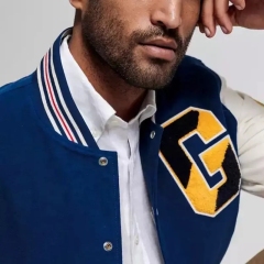 Custom Logo College Chenille Embroidery Patch Pu Leather Sleeve Wool Polyester Vintage Letterman Baseball Jacket For Men