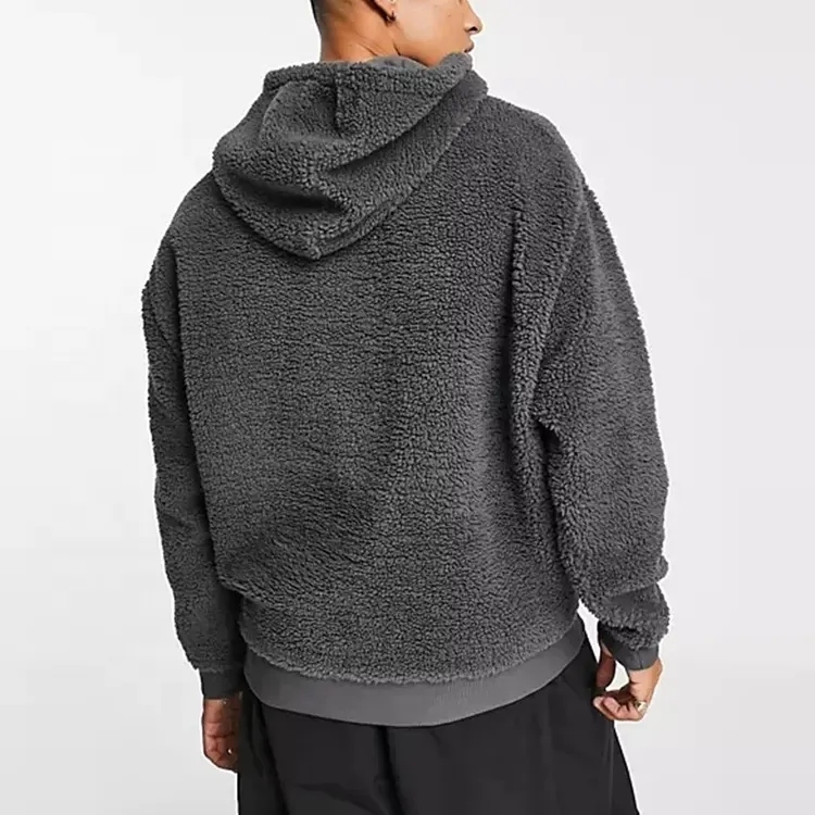 Oem Custom Logo Blank High Quality Winter Heavy Weight Polar Berber Polyester Faux Shearling Fleece Sherpa Hoodie For Men