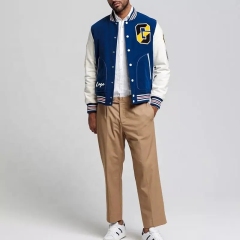 Custom Logo College Chenille Embroidery Patch Pu Leather Sleeve Wool Polyester Vintage Letterman Baseball Jacket For Men