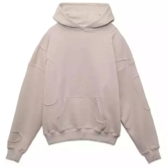 Oem Mens Heavy Weight Oversized Hoodie No Drawstring French Terry Cotton Blank Distressed Patchwork Hoodie For Men