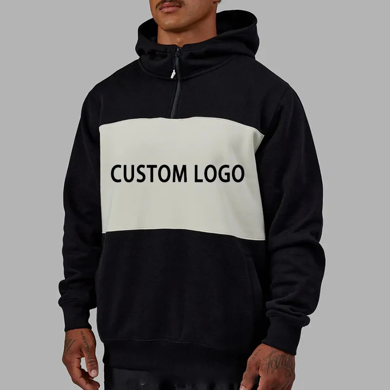 High Quality Custom Unisex Fleece Pullover Hoodie Zip Up Drop Shoulder Boxy Heavyweight 400 Gsm Oversized Half Zip Hoodies Men