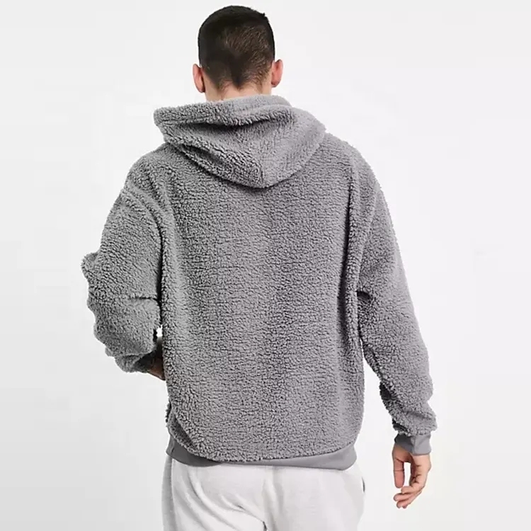 Oem Custom Logo Blank High Quality Winter Heavy Weight Polar Berber Polyester Faux Shearling Fleece Sherpa Hoodie For Men