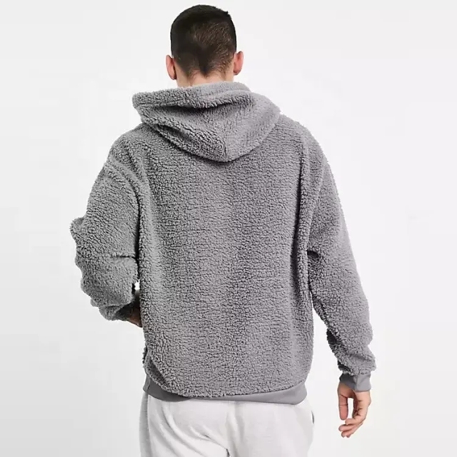 Oem Custom Logo Blank High Quality Winter Heavy Weight Polar Berber Polyester Faux Shearling Fleece Sherpa Hoodie For Men